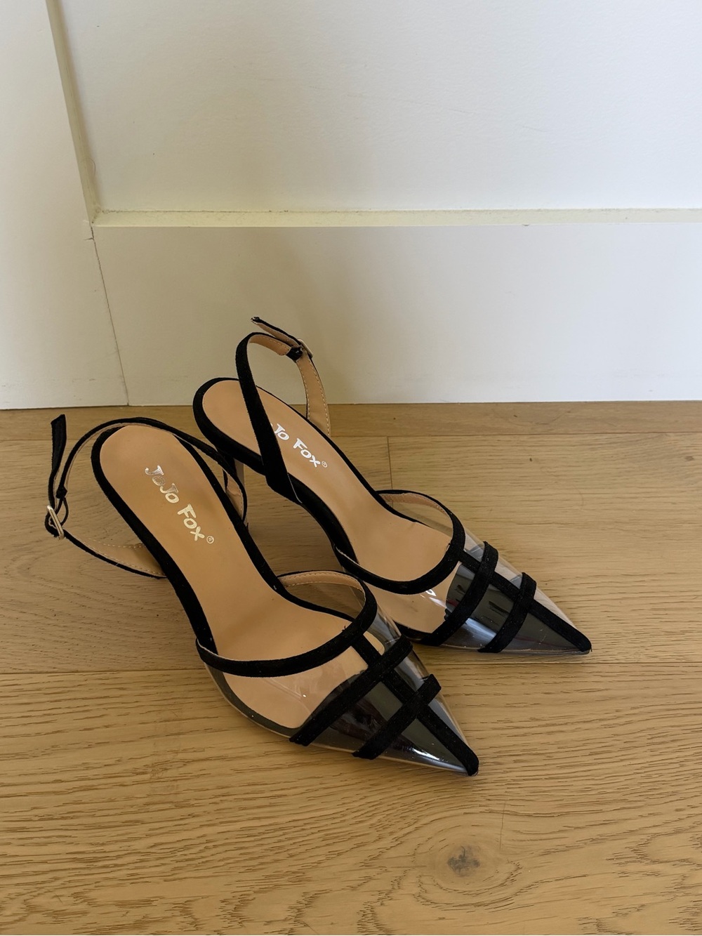 Black PVC Pointed Slingback Heels